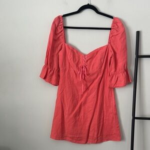 Aritzia Coral Mini Dress with Puff Sleeves